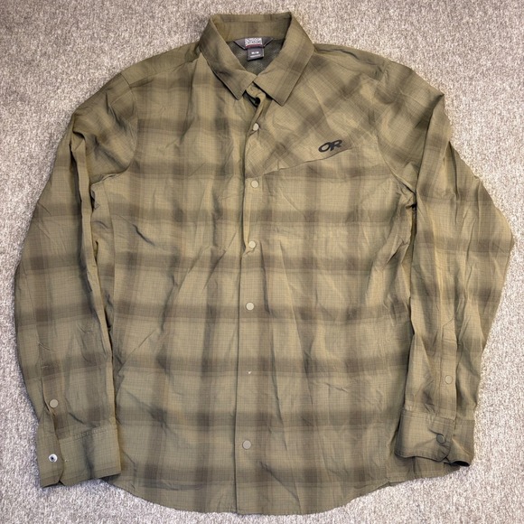 Outdoor‎ Research Mens Button Up Shirt Medium Plaid Green Hiking Travel - Picture 2 of 16